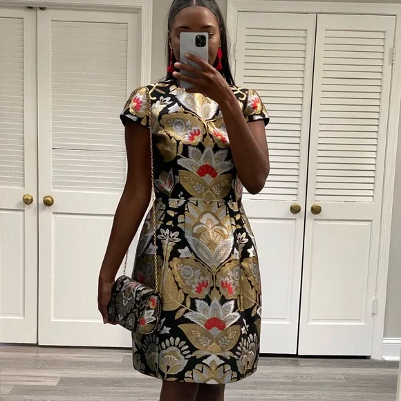 TED BAKER IMOEN OPULENT ORIENT JACQUARD PRINTED DRESS & PURSE - Picture 4 of 8